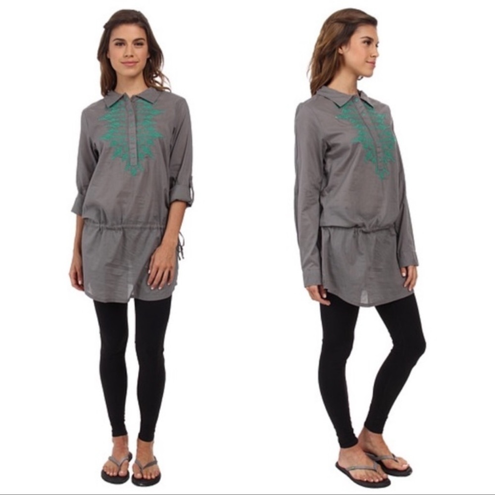Prana Leta gray embroidered tunic top size xl
